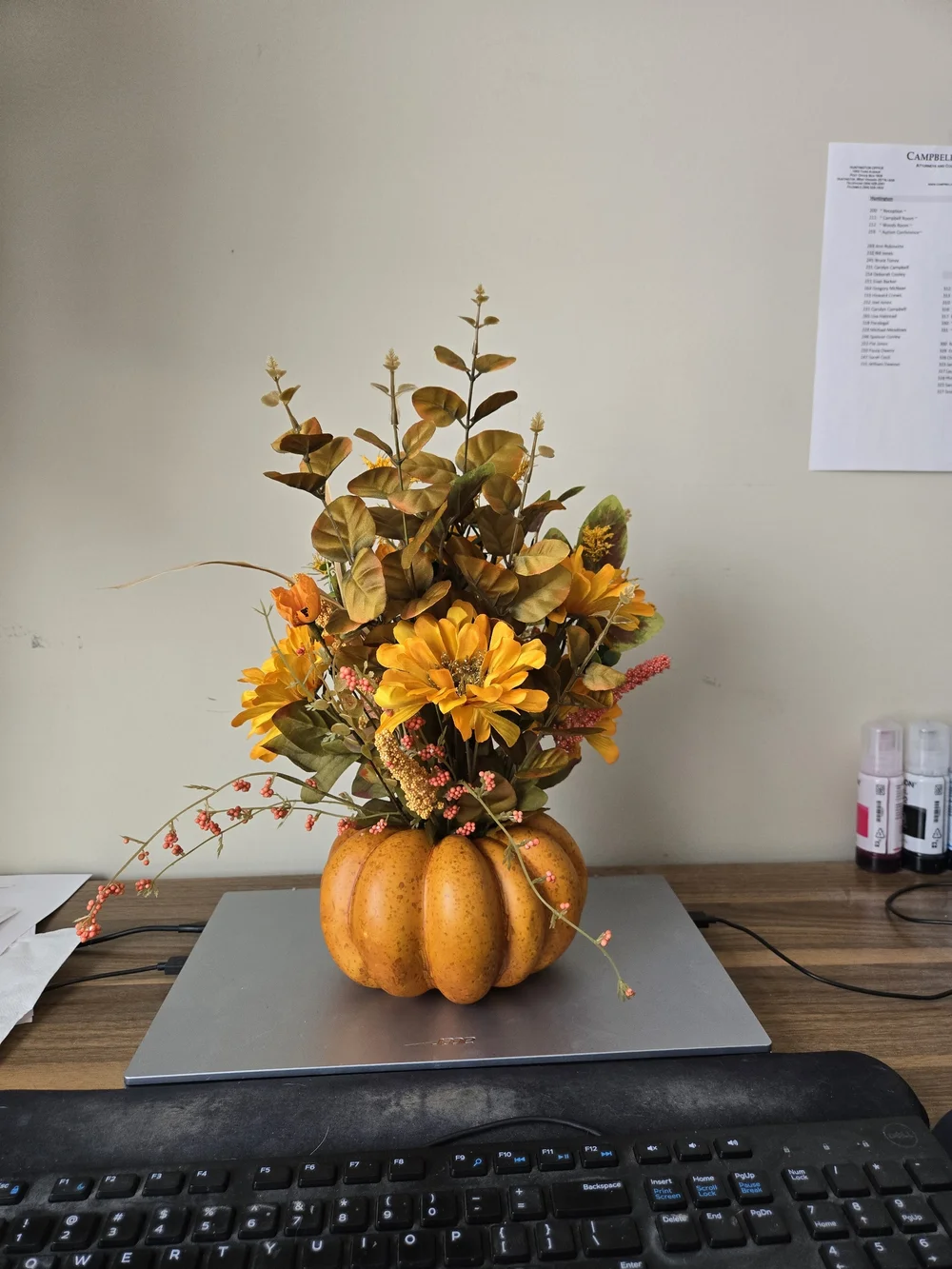 Autumn Pumpkin Floral Arrangement - Orange